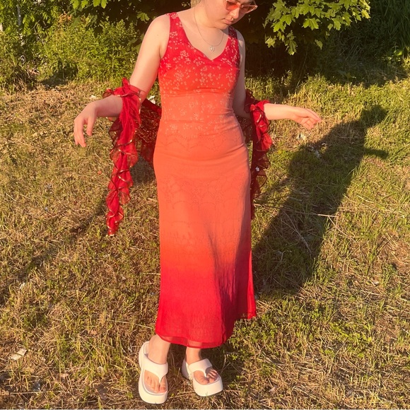 Vintage Orange-Pink Ombré Fitted Maxi Dress - Picture 2 of 12